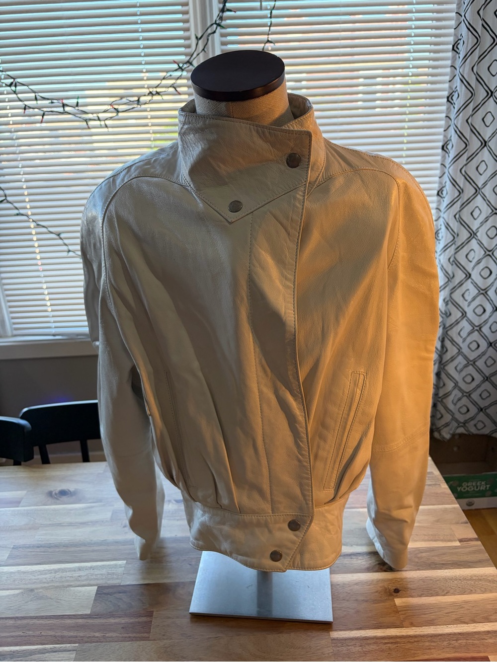 White Leather Bomber Jacket | Michael Hoban North Beach Leather, Size 5/6